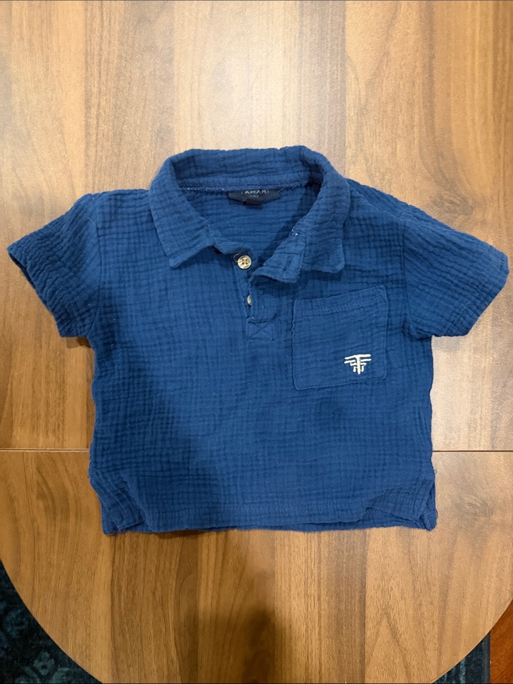 Tahari Navy Blue Short-Sleeve Polo with Chest Pocket